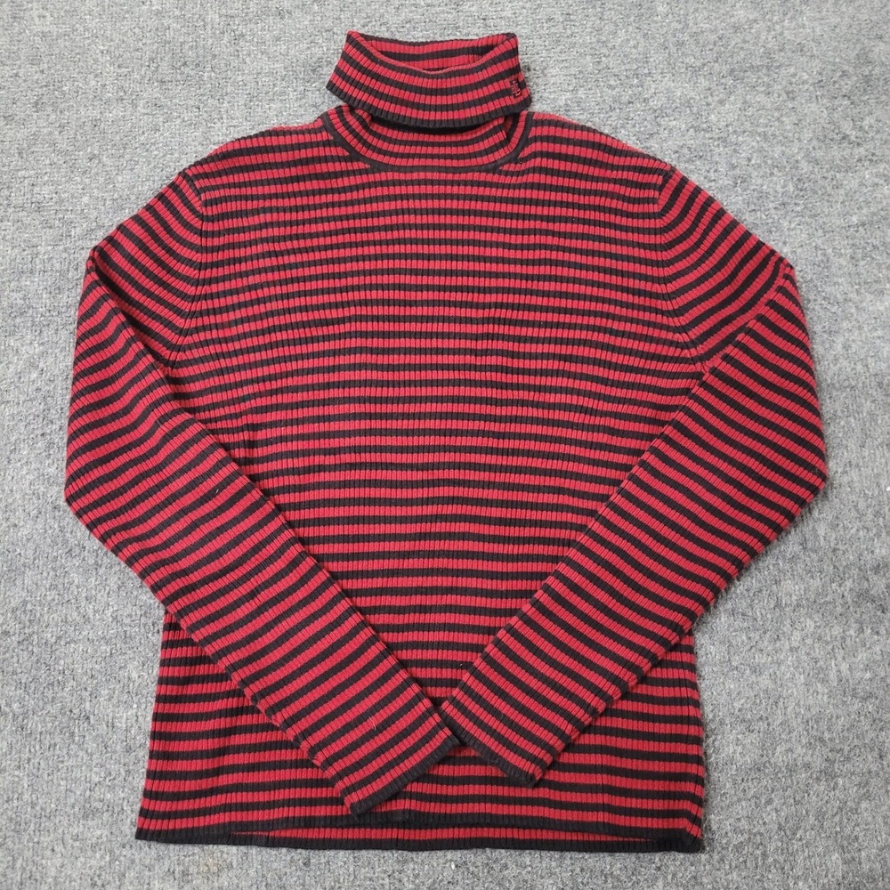 Lauren Ralph Lauren Sweater Womens Size L Red Black Striped Ribbed Turtleneck